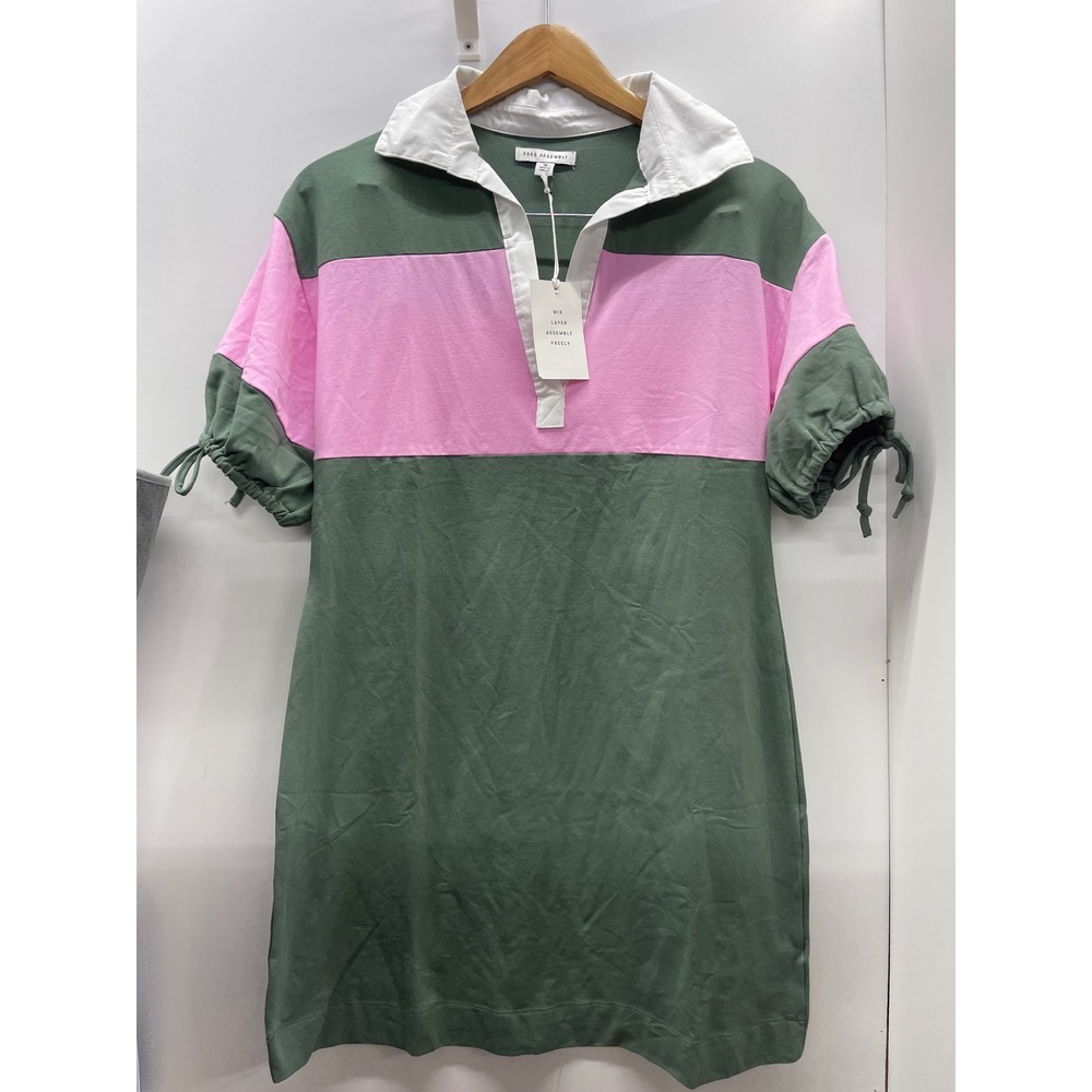 Free Assembly Rugby Mini Dress Green Pink Colorblock Short Sleeve Size M NWT